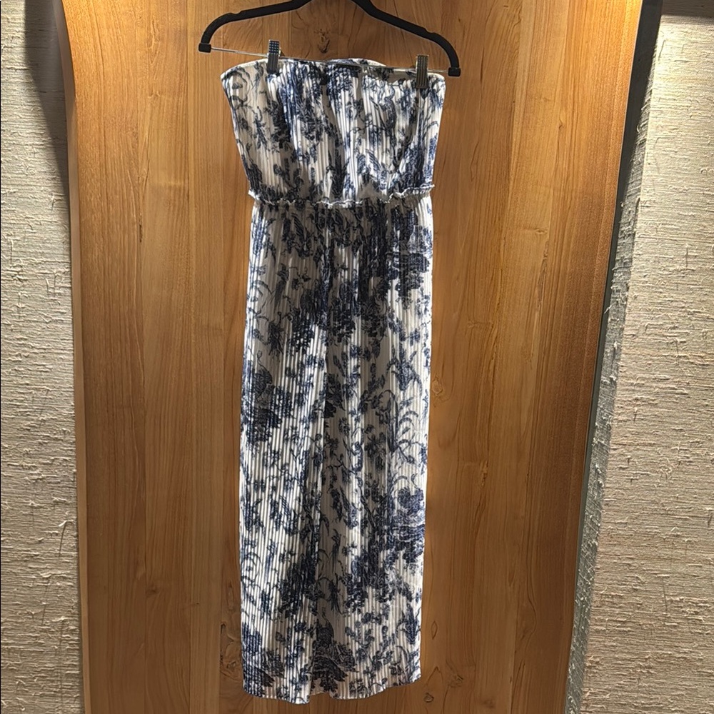 NWT Club Monaco Jessy strapless pleated jumpsuit in toile pattern (4)